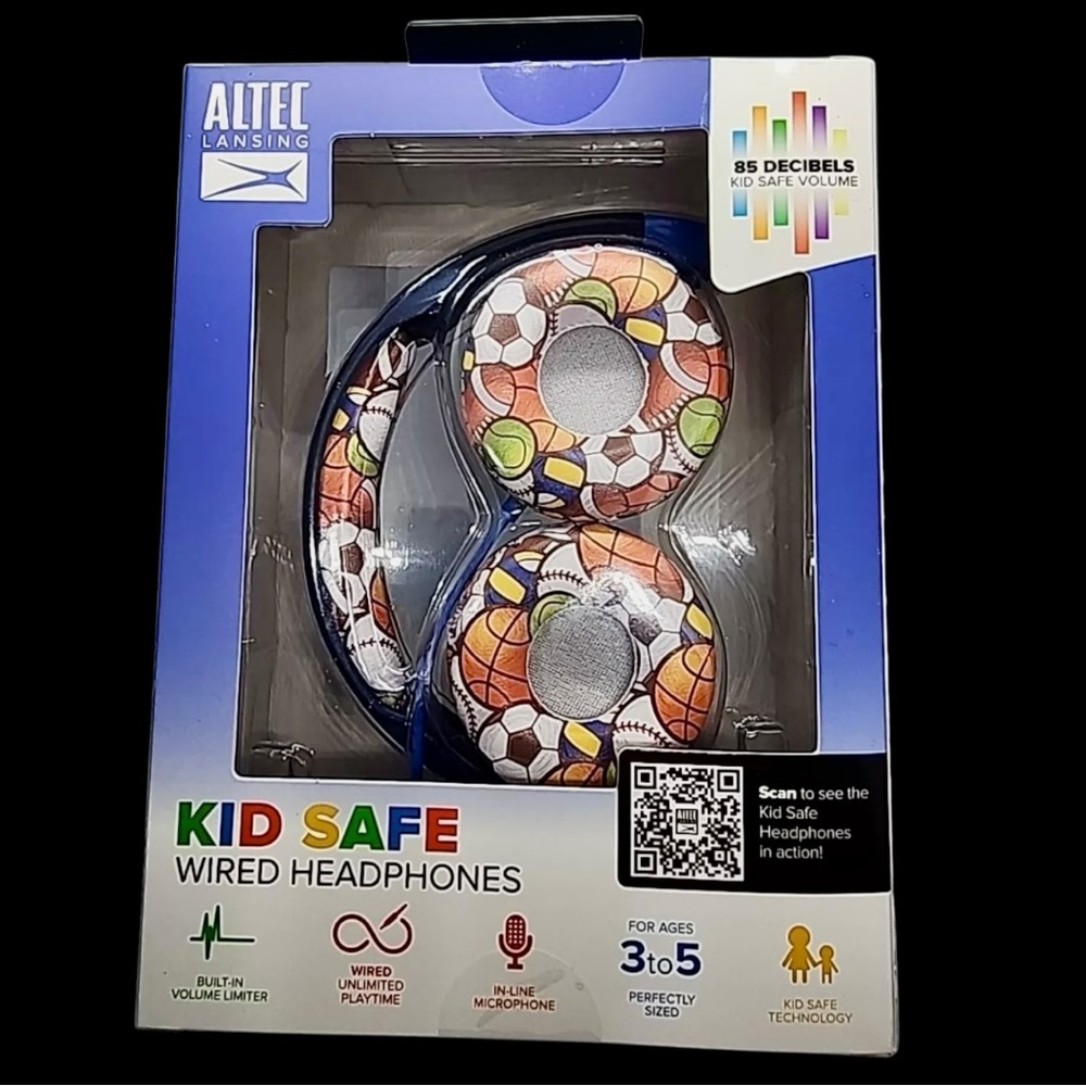 Altec Lansing Wired Kid Safe Headphones - Sports Theme in Blue or Hearts in Pink